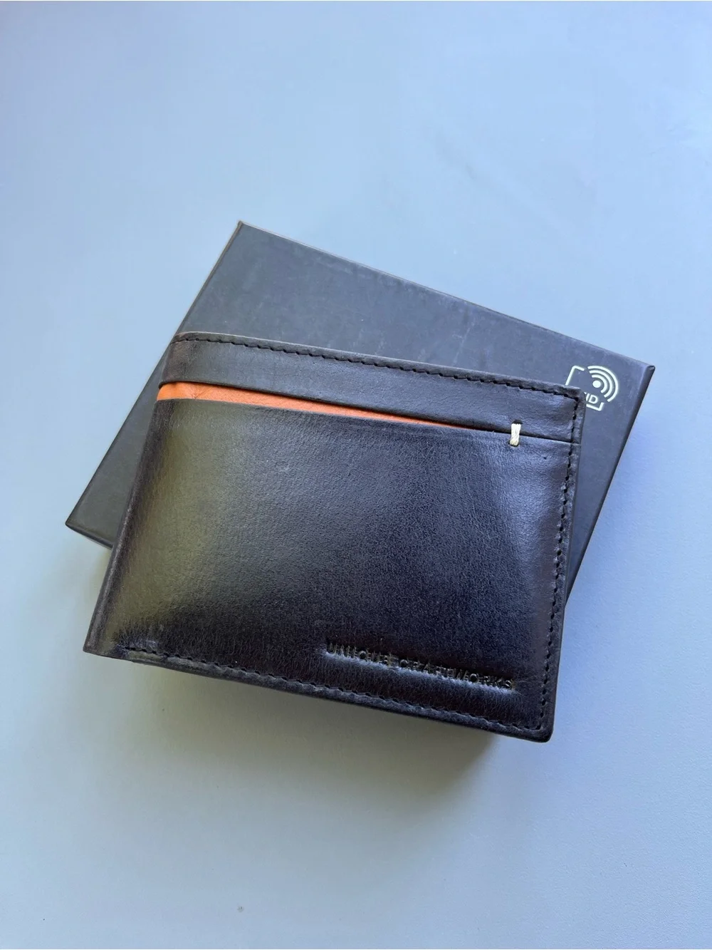 Men's Leather Wallet - Black with Tan Trim